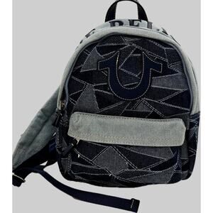 NEW TRUE RELIGION Mini Denim Sky Logo Patchwork Backpack Retail $120 60s Hippie